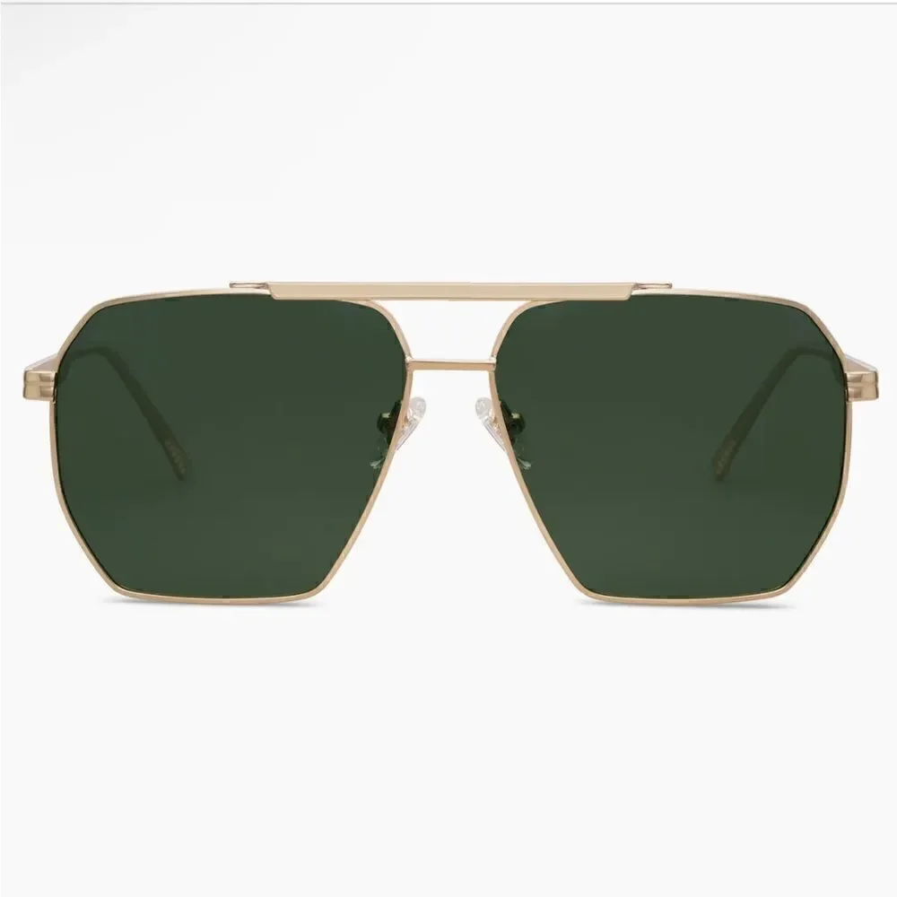 Sojos Pioneer Aviator Sunglasses. Gold Frame w/Green Lenses. New (NIB)! Unisex